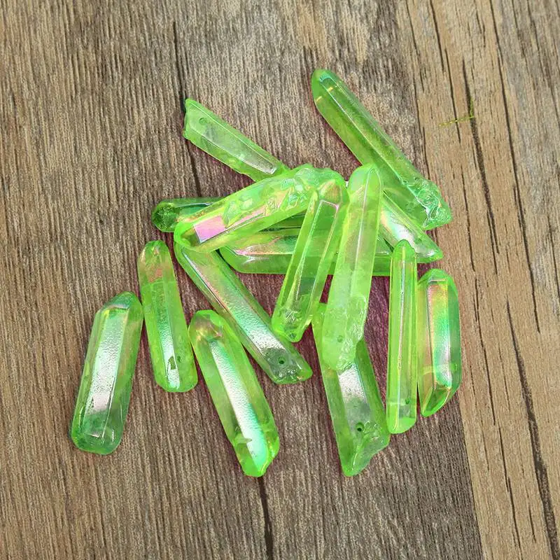 Kiwarm 50 г натуральный прозрачный титан Покрытие зеленый кристалл кварца заостренная Статуэтка Исцеление камни для дома подарок ремесло
