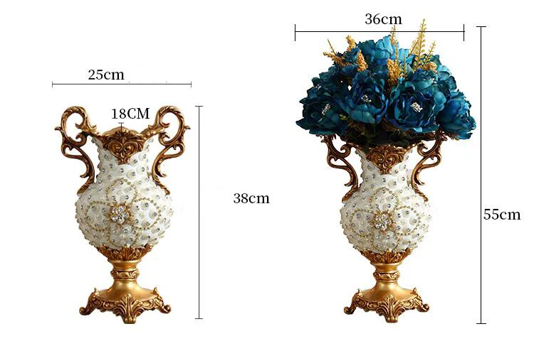 Европейский стиль, роскошная Алмазная Настольная Ваза из смолы, статуэтки, украшение для дома, ремесло, искусственная Цветочная композиция, орнамент