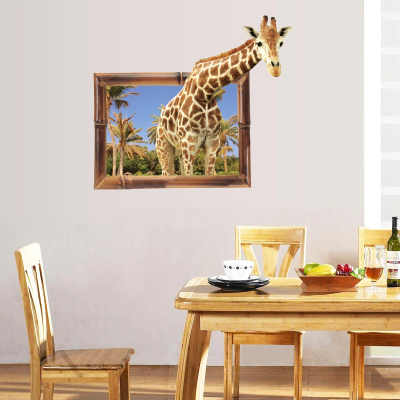 1 PC New Giraffe Fake Window Large Wall Stickers  Home 