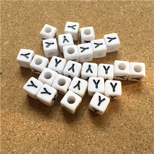 Пластиковые акриловые бусины с одной буквой А, 50 шт./лот, 8*8 мм, белые бусины с алфавитом - Цвет: Y