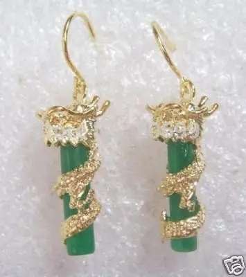 

wholesale beautiful 20*9mm green jade 18kgp dragon plated earring 5.29