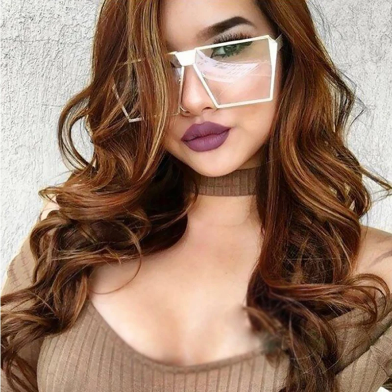 2019 Oversized Square Rimless Sunglasses Women Men Mirror Flat top Big Glasses Brand Designer Sun Glasses For Female