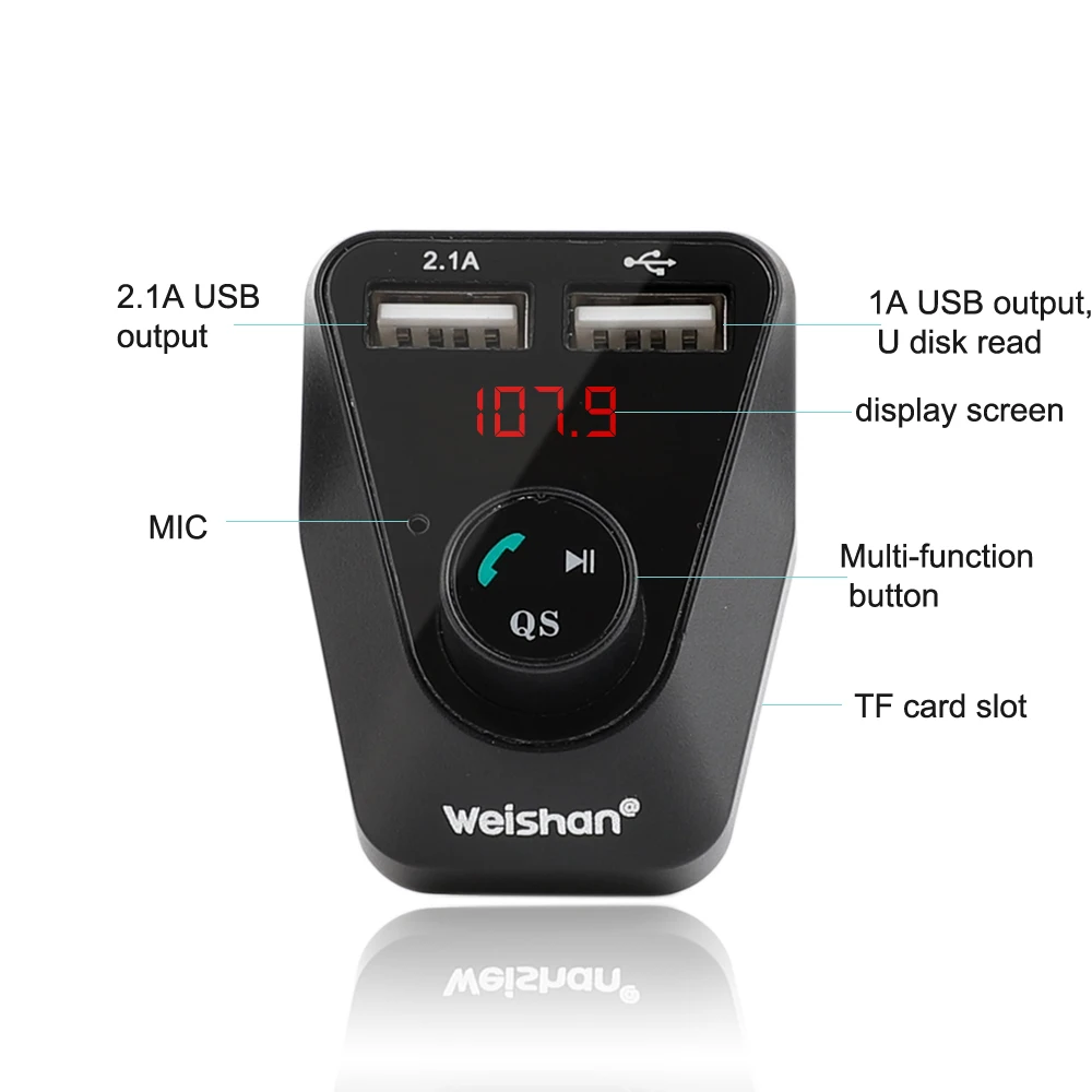 Weishan Hands Free Wireless Bluetooth FM Transmitter TF AUX Modulator Car Kit MP3 Player