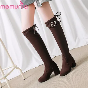 

MEMUNIA 2020 new arrival over the knee boots women flock pearl autumn winter boots buckle high heels shoes ladies long boots