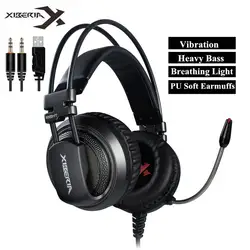 Лучшие компьютерные Gaming Headset повязка с микрофоном Микрофон XIBERIA V10 тяжелый бас стерео Игры наушники с свет для PC Gamer