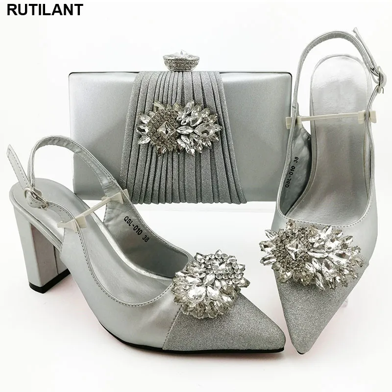

New Arrival African Wedding Italian Shoe and Bag Sets Fashion Shoes 2019 Women Shoes Crystal Wedding Shoes High Heel Pumps