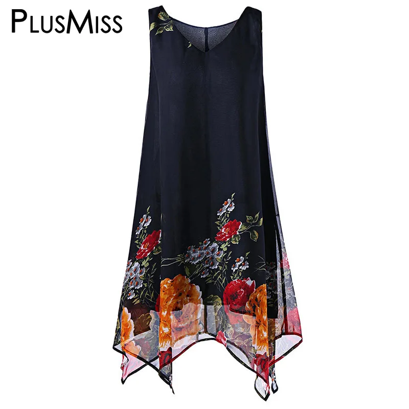 GIYI Plus Size 5XL V Neck Floral Print Boho Beach Chiffon Dress Women Summer 2017 Sexy