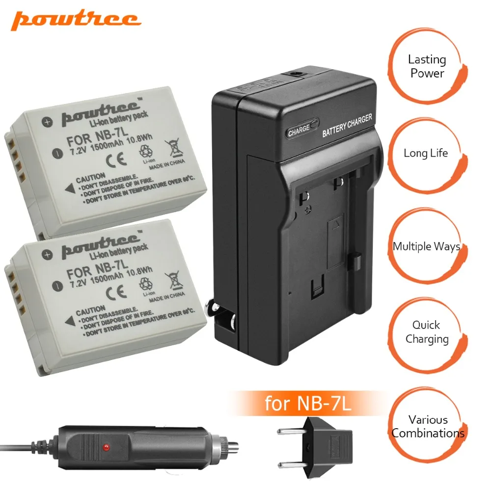 

2Packs NB-7L NB7L NB 7L Li-ion Battery 7.2V 1500mAh +Battery Charger+Car charger For Canon PowerShot G10 G11 G12 SX30 E1011C L10