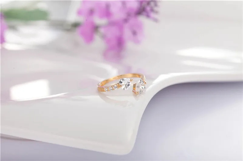 Double Hearts Of Love Wedding Rings For Women Gold Color Silver Color Jewelry Crystal Open Rings Female Anel Adjustable Size R78 (9)