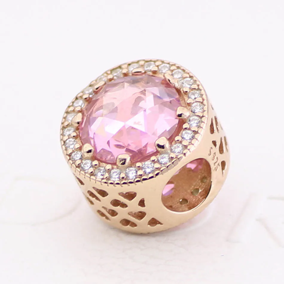 

Authentic S925 Silver DIY Jewelry Rose Blush Pink Radiant Charms fit Lady Bracelet Bangle Crytasl Clear CZ Girl Lady Gift