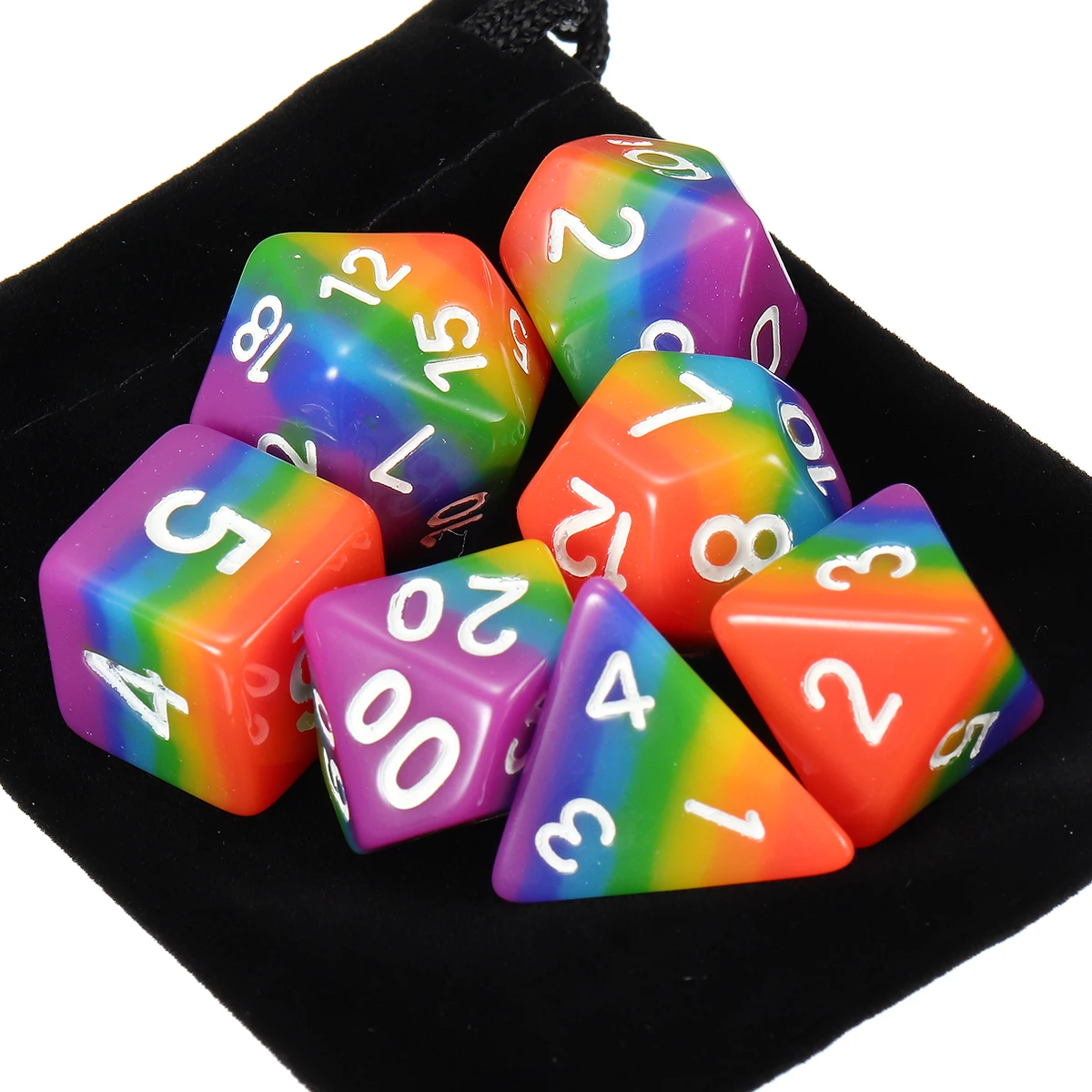 7 шт. d& d набор D4 D6 D8 D10% D12 D20 радужные многогранные кубики набор Rpg кубик для настольной игры с сумкой