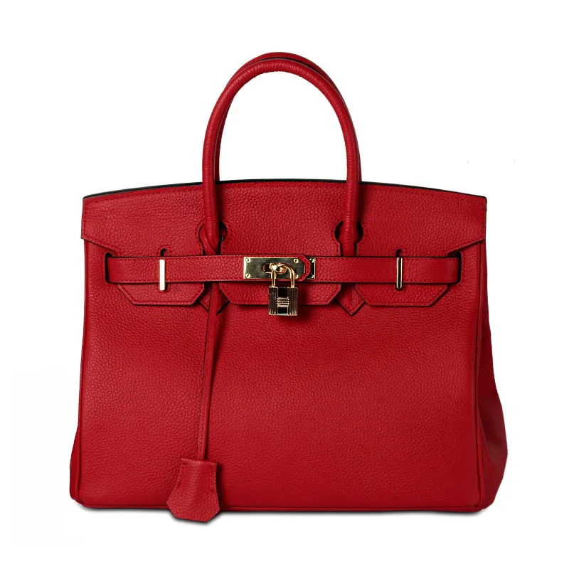 

New Fashion 100% Genuine Leather Women Shoulder Bag Fashion Lock Large Casual Tote Cowhide Female Crossbody Bags Women Bag Red