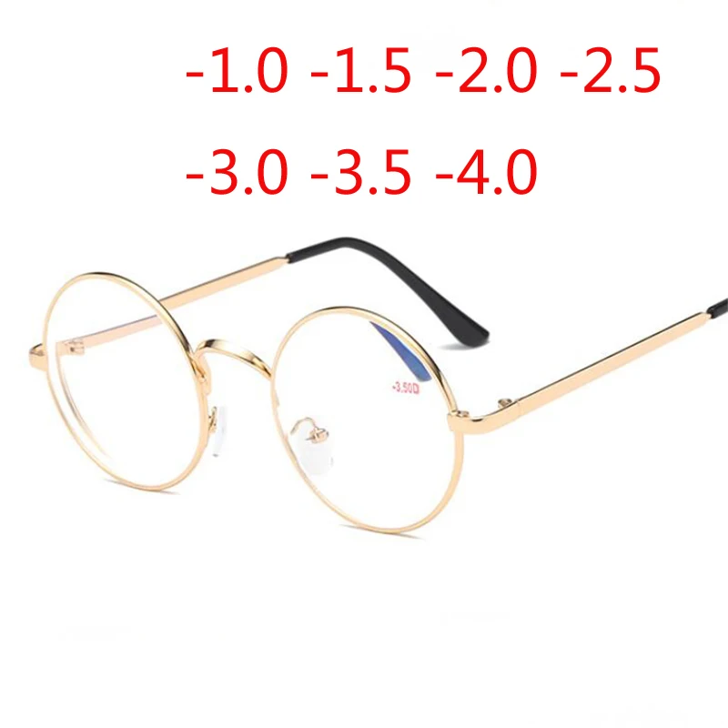 

-1.0 -1.5 -2.0 -2.5 To -4.0 Finished Myopia Glasses For Women Men Anti Blue Llight Short-sight Eyewear Round Myopia Glasses