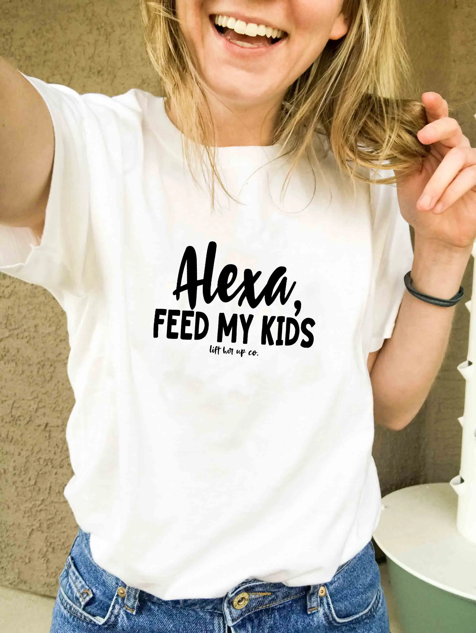 Alexa feed my kids/Новое поступление сезон лето забавная повседневная женская футболка с