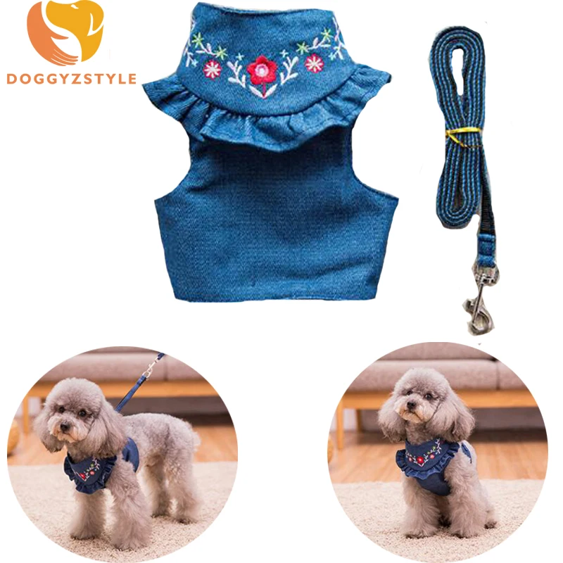 

Dog Harness Vest Pet Puppy Vest Leash Walking Traction Rope Jeans Harness Leash For Small Dog Denim Pets Outdoors Accessories
