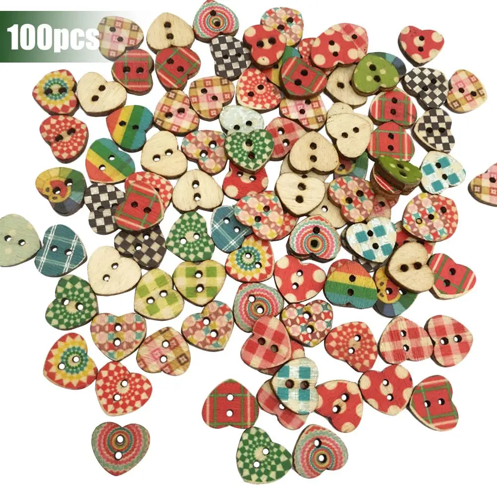 

100Pcs Button Material Assorted Design Wooden Buttons Hand Sewing Accessories Crafts Scrapbooking Tools DIY Sewing Gadget