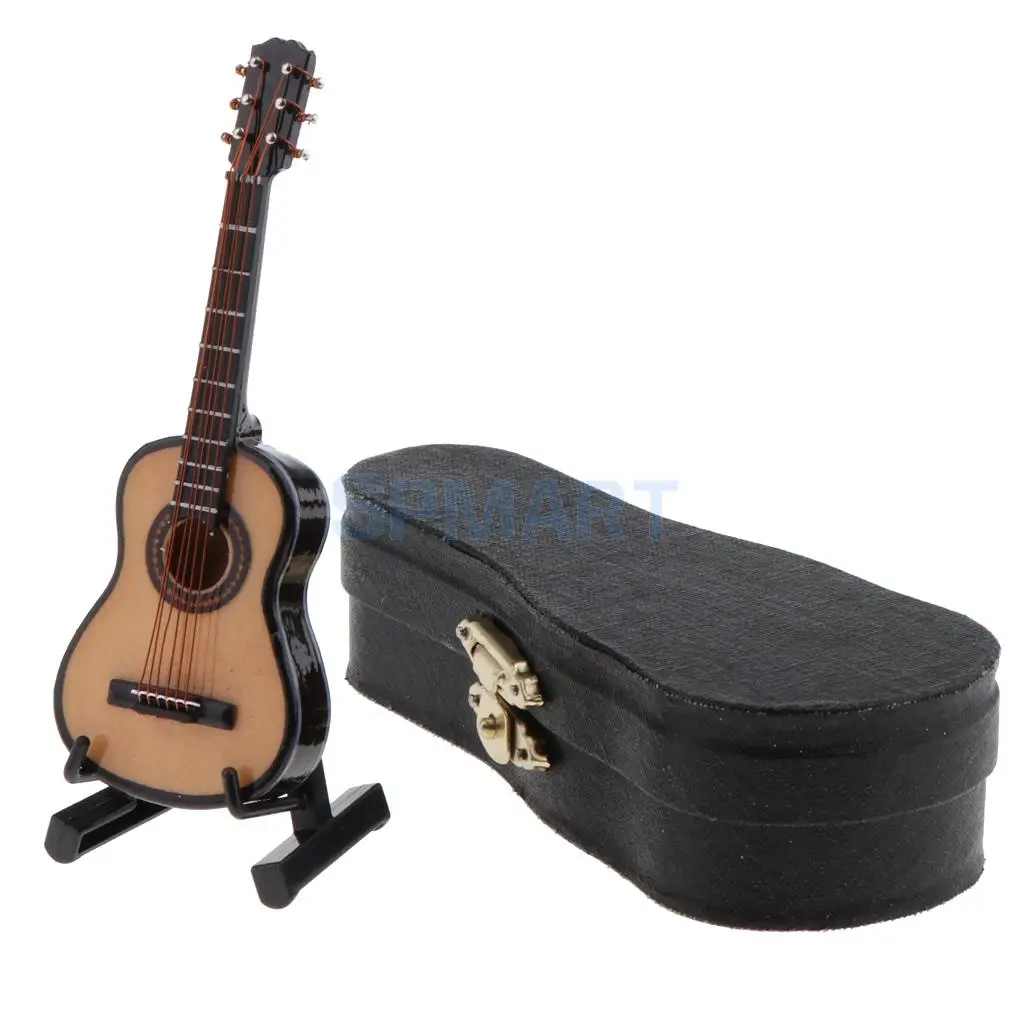 

1/12 Scale Dollhouse Miniature Musical Instrument Guitar with Wooden Box for 12th Dollhouse Music Room Decoration