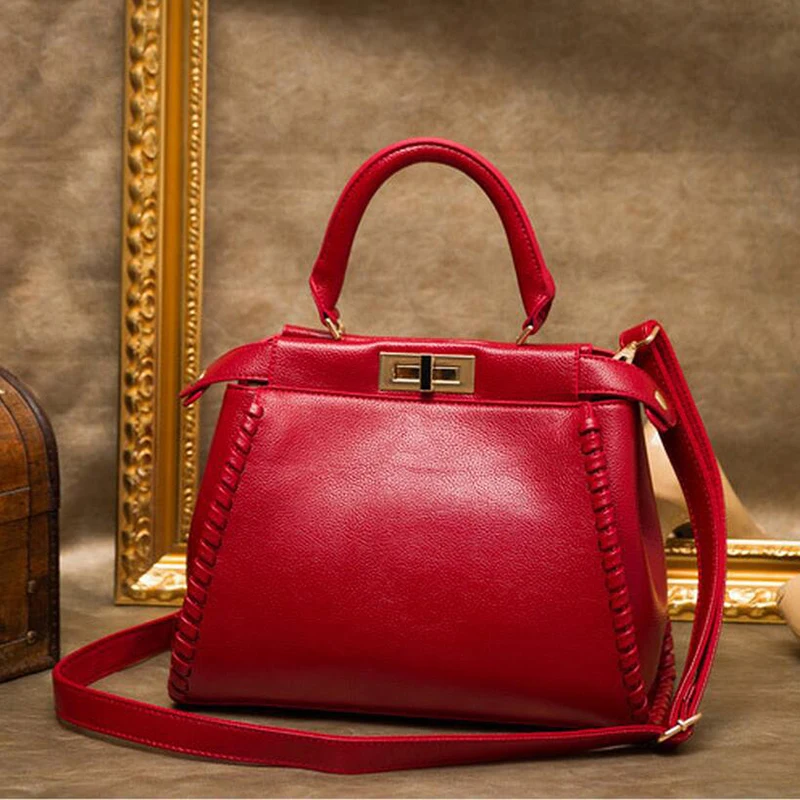 

2017 New Style Fashion Soft Genuine Leather Woman Messenger Bag Lock Buckle Solid Color Handbag Party Beach Shoulder Bag Tote