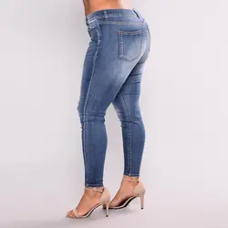 Для женщин; Большие размеры Высокая талия узкие джинсовые узкие брюки дамы Повседневное стрейч рваные джинсы с имитацией изношенности