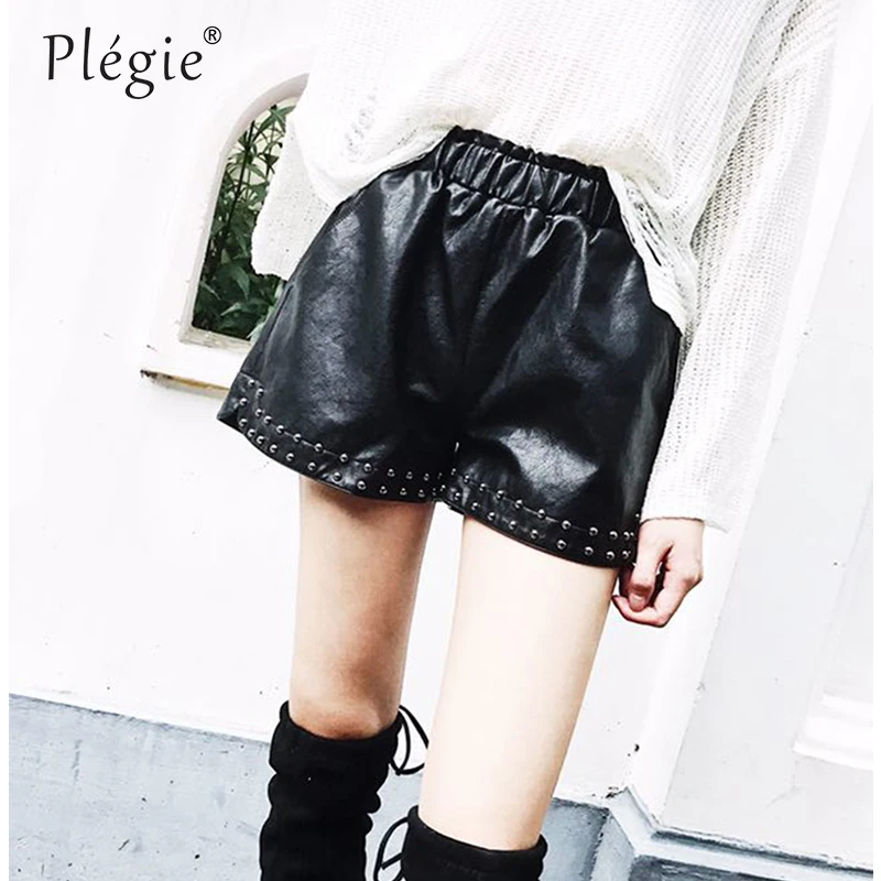 Кожаные шорты Plegie размера плюс 4XL женские осенне зимние свободные широкие с