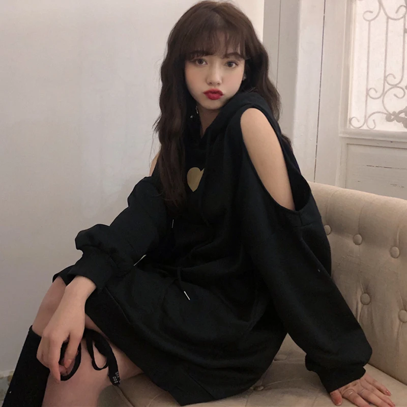 Женская одежда в Корейском стиле Harajuku с принтом в виде сердца ulzzang, женские толстовки без бретелек, толстовки с длинными рукавами