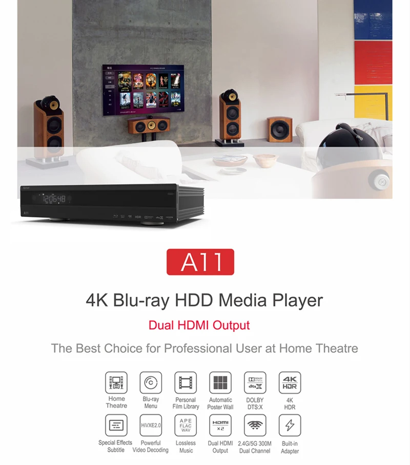 Egreat A11 в формате 4 K UHD, медиа-Player2G/16G 2T2R WI-FI Gigabit LAN Blu-Ray 3D Dolby атомов DTS X Видон 2 HD Порты новее Egreat A10