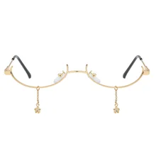 Роскошные очки без линз, ретро очки на половину, оправа на цепочке, женские брендовые дизайнерские металлические очки с алмазной рамой, женские очки, Декор