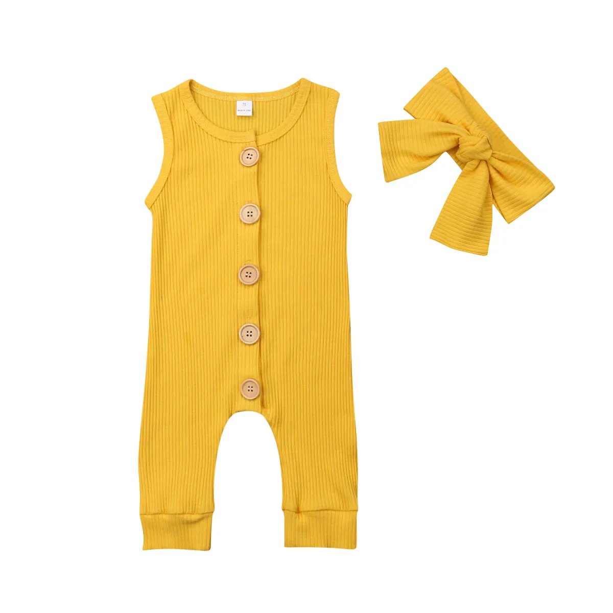 Милый прочный комбинезон без рукавов для новорожденных мальчиков и девочек, комбинезон, одежда для детей от 0 до 18 месяцев - Цвет: Цвет: желтый