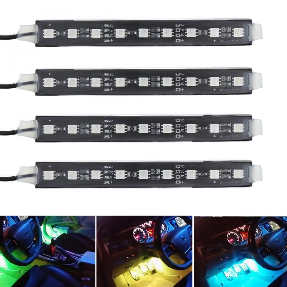 4 Pieces 12V 6W 5050 9smd Car RGB LED DRL Strip Light Auto Decorative
