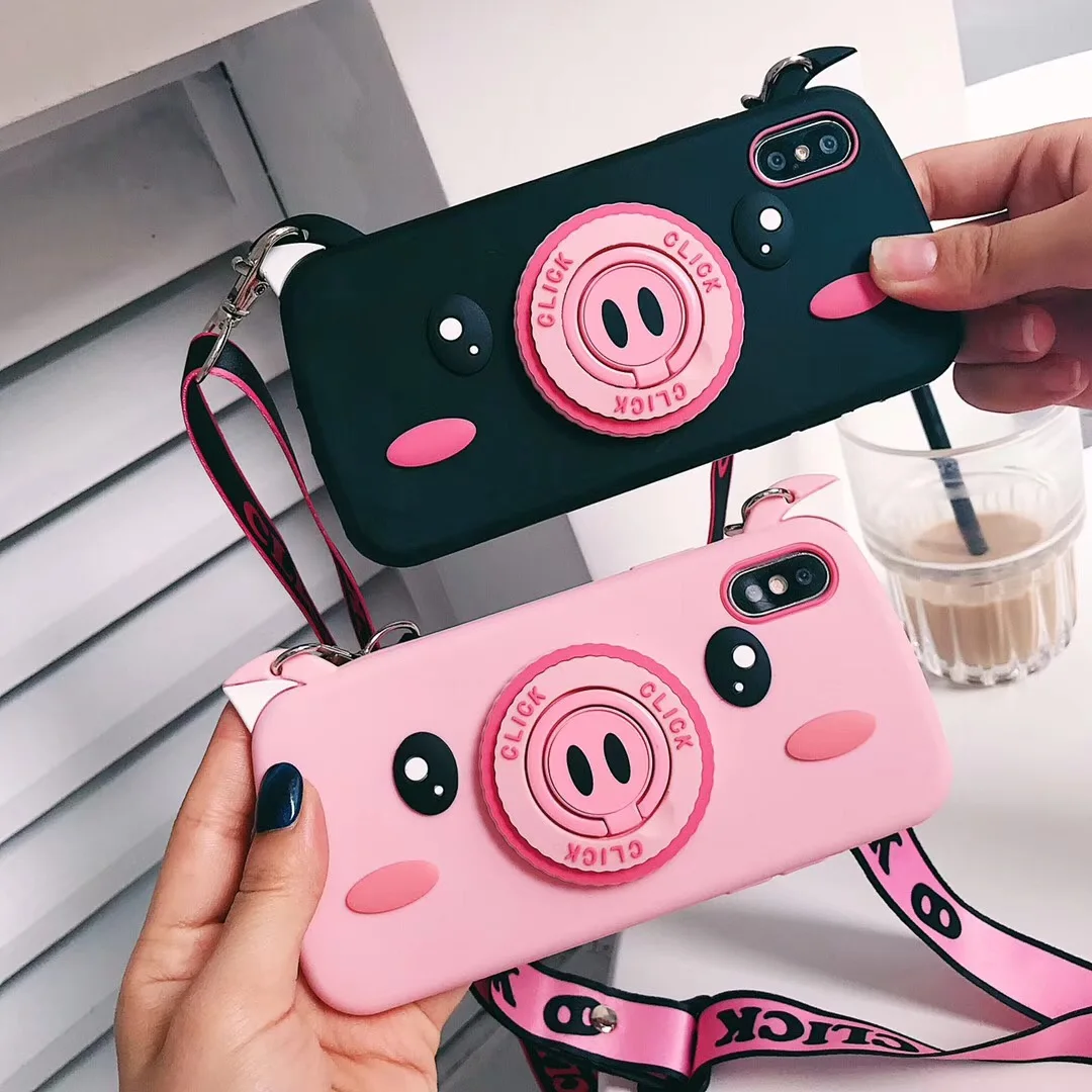 For Iphone 11 max pro X XR XS MAX Cute Cartoon Pink Pig Camera Phone Case for 6 6S 7 8 Plus Soft Silicone Anti-Knock Shell |