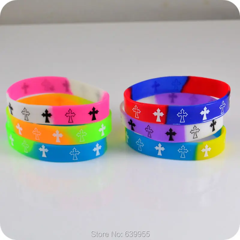 Buy 10x CROSS double colors silicone Bracelet