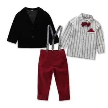 

Baby Boys Kids gentleman Suit Suspender Pants Clothing Sets Children Outfit Holiday Wear 10sets/lot