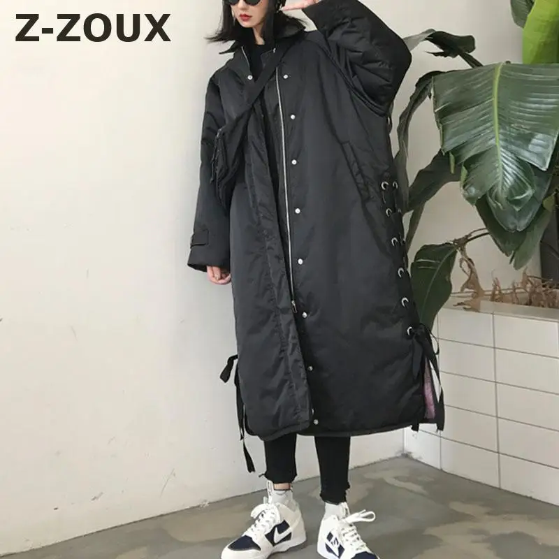 

Z-ZOUX Womens Parka Black Padded Jacket Thickening Women Padded Jacket X-Long Women Winter Coats Bandage Loose Parkas 2018 New