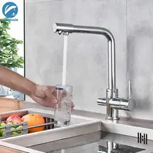 Хромированный кухонный кран Двойной Поворот Носик питьевой воды фильтр латунь очиститель сосуд Раковина Смеситель горячей и холодной воды Torneira