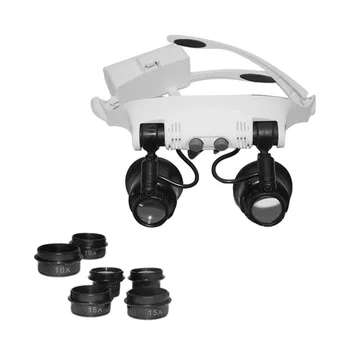 

Headband Head Wearing Magnifier with 2LED Light Eye Loupe Magnifying Glass 10x 15x 20x 25X for Watch Jewelry Clock Repairing