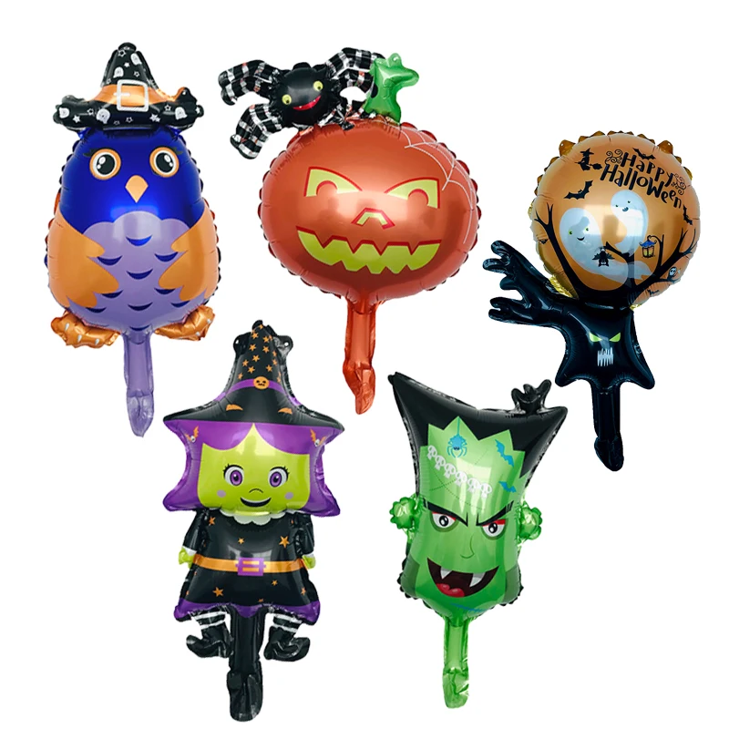 

50pcs New Mini Halloween Aluminum foil Balloon Owl Witch Ghost Pumpkin Head balloons Halloween Party Decoration kids globos