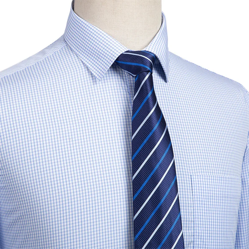 Синий плед хлопок высокое качество бренд Non-iron Бизнес повседневные мужские рубашки с длинным рукавом Весна Удобные мужские рубашки