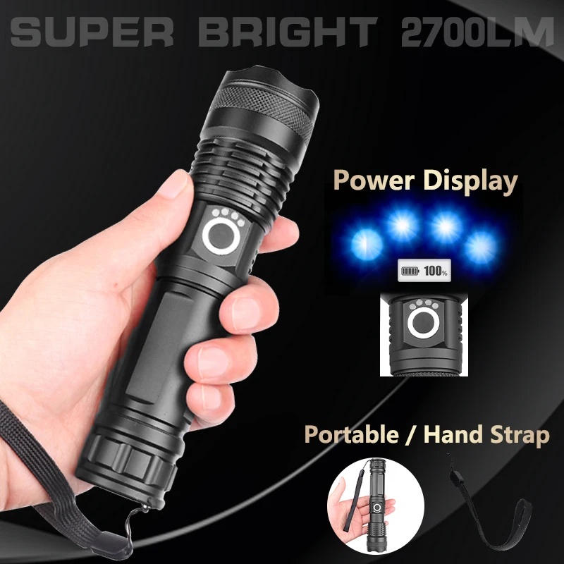 

Powerful 3000 LM xhp50.2 LED Flashlight usb Zoomable Torch xhp50 use 18650 Rechargeable battery for hunting camping