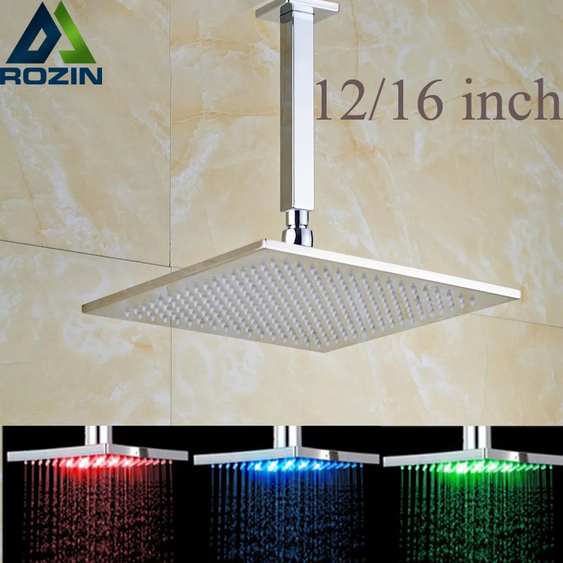 Polished Chrome 12/16 inch Led Light Rainfall Shower Head
