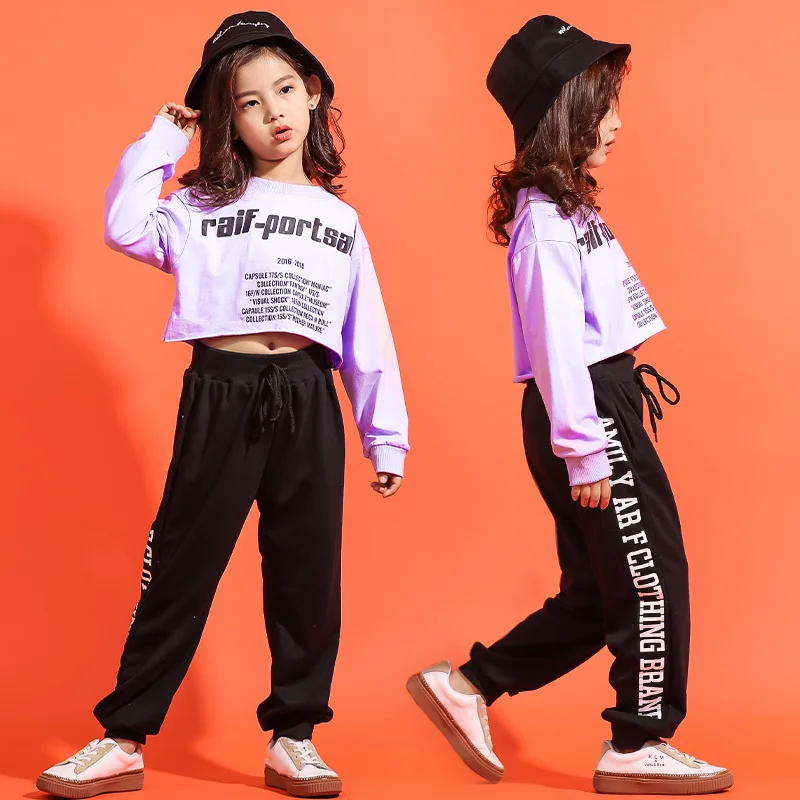 Children Hip Hop Clothes Girls Jazz Street Dance Costumes Kids CropTop Sweatshirt Jogger Pants Ballroom Stage Outfit