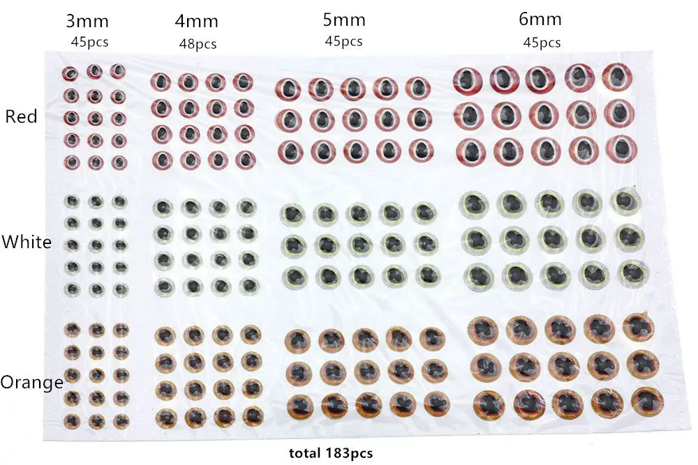 Rompin 183 шт./лот для Фиш Ай 3/4/5/6 мм 3D Рыбалка глаза для приманки, Реалистичный искусственный имитирующие приманка бионические приманки для рыбной ловли глаза приманка для ловли аксессуары - Цвет: red white orange