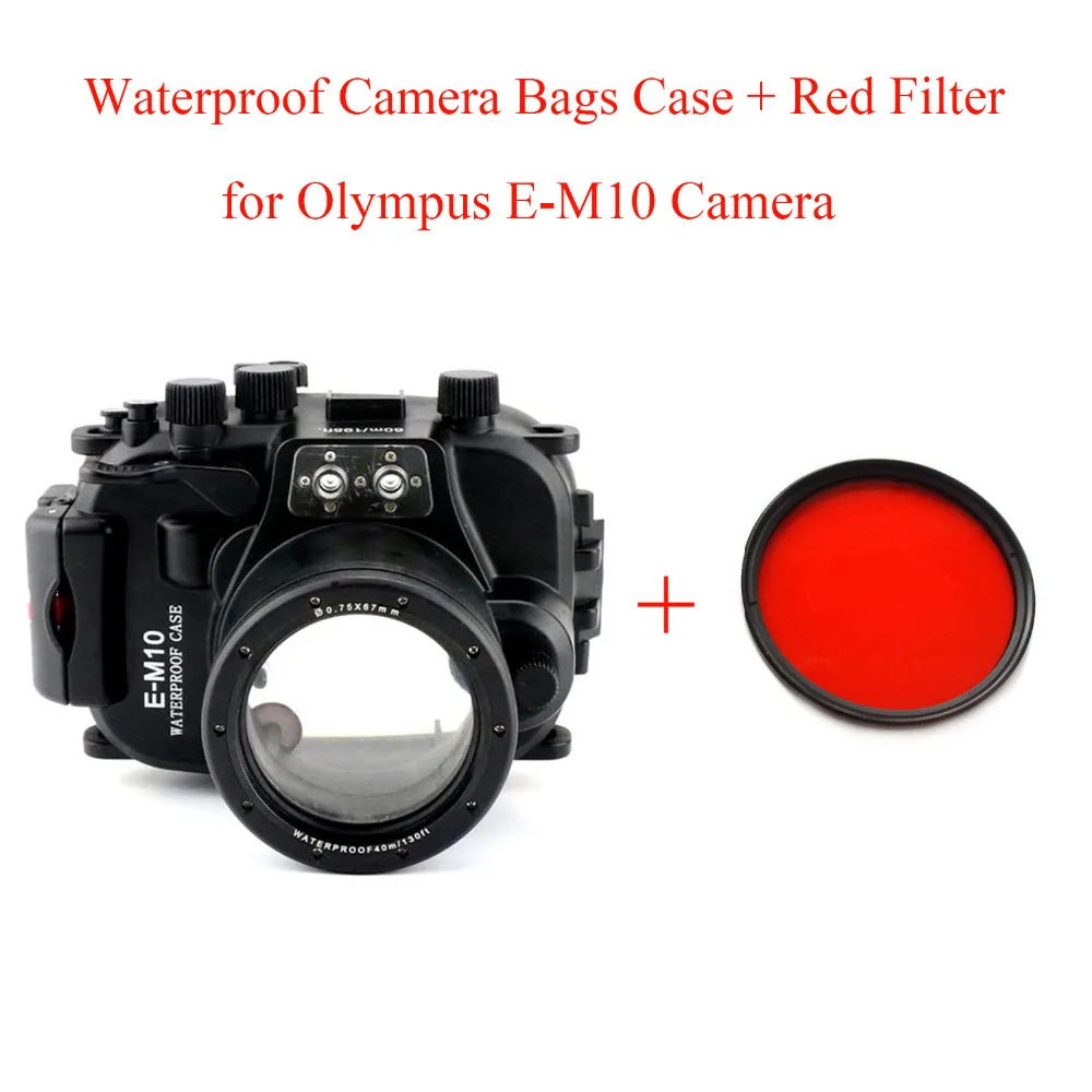 

Meikon 40M/130ft Underwater Camera Housing Diving Case For Olympus E-M10 EM10 14-42mm,Camera Waterproof Bags Case + Red Filter
