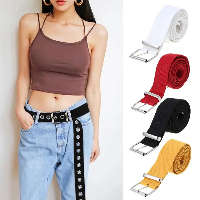 

New Fashion 1 Pc Women Men Canvas Belt Hollow Out Air Hole Korean Style Decoration Belt Unisex 4 Colors High Quality