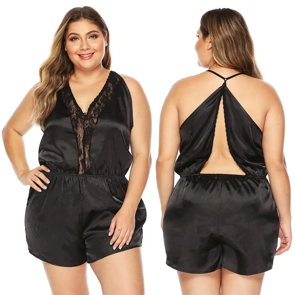 

Women Solid Color Large size Womens Sexy Siamese Pants Lingerie Sleepwear
