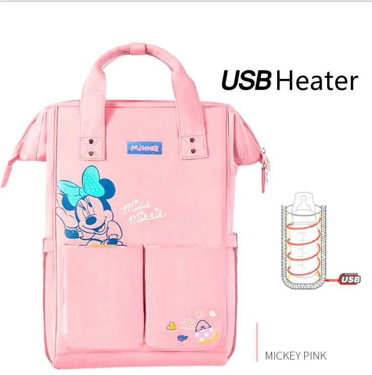  Disney Mommy Bag USB Mickey Bottle Cooler Multifunction Backpack Waterproof Pregnant Mother Outdoor