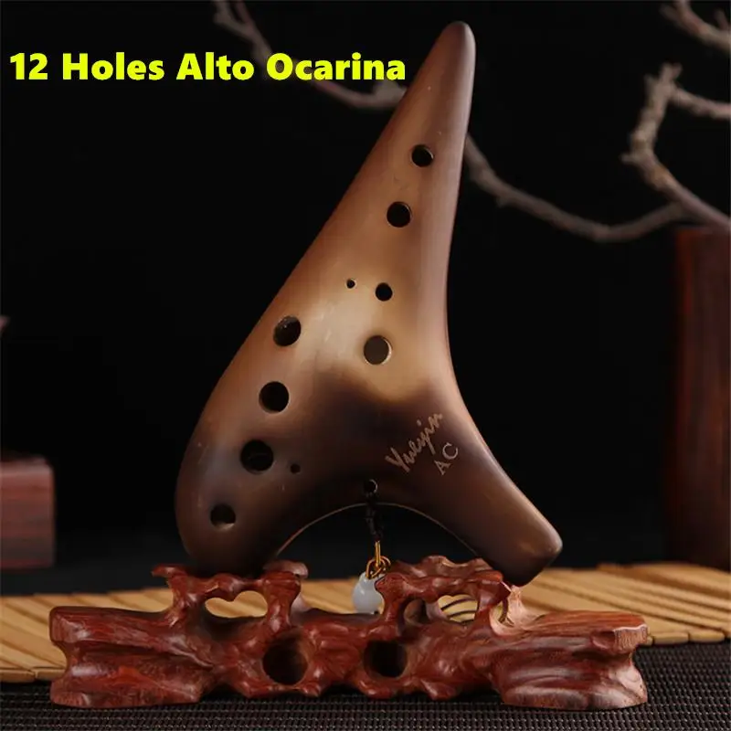 Alta calidad 12 agujeros Ocarina Alto y Soprano C/G/F llave ahumada proceso de quema profesional de cerámica Zelda flauta instrumentos musicales