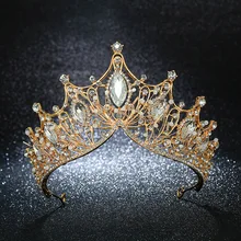 KMVEXO Vintage de la princesa de la Reina de la gran corona de la boda de novia diadema pelo joyas adornos para las mujeres de cristal de oro de la diadema de concurso
