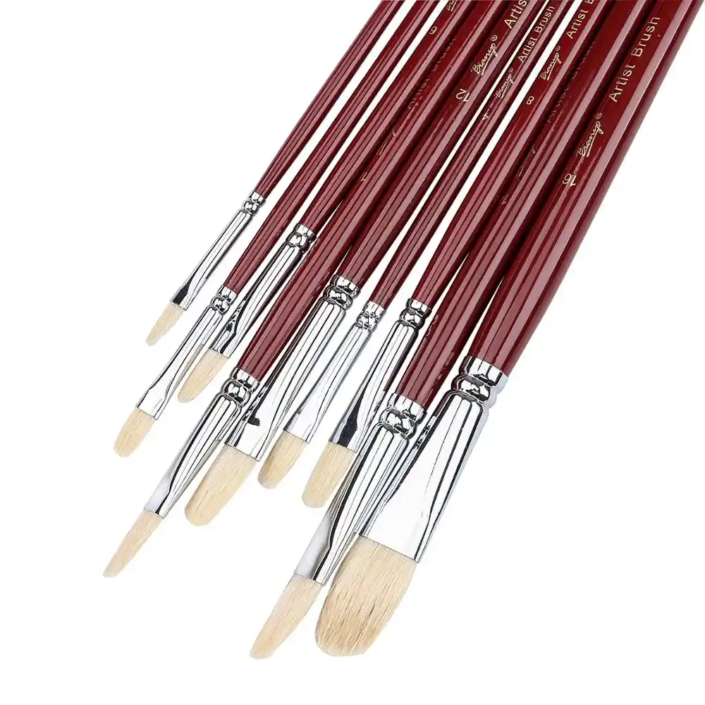 9pcs artist filbert nylon hair acrylic painting brush set long