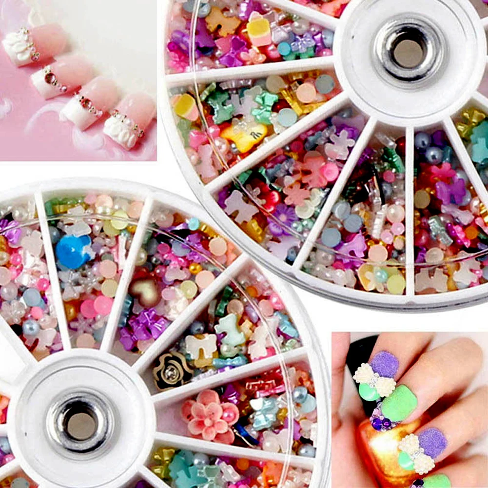 1200Pcs Nail Art Sticker Wheel Tips 3D Nails Glitters Rhinestones Manicure Stickers Decals DIY