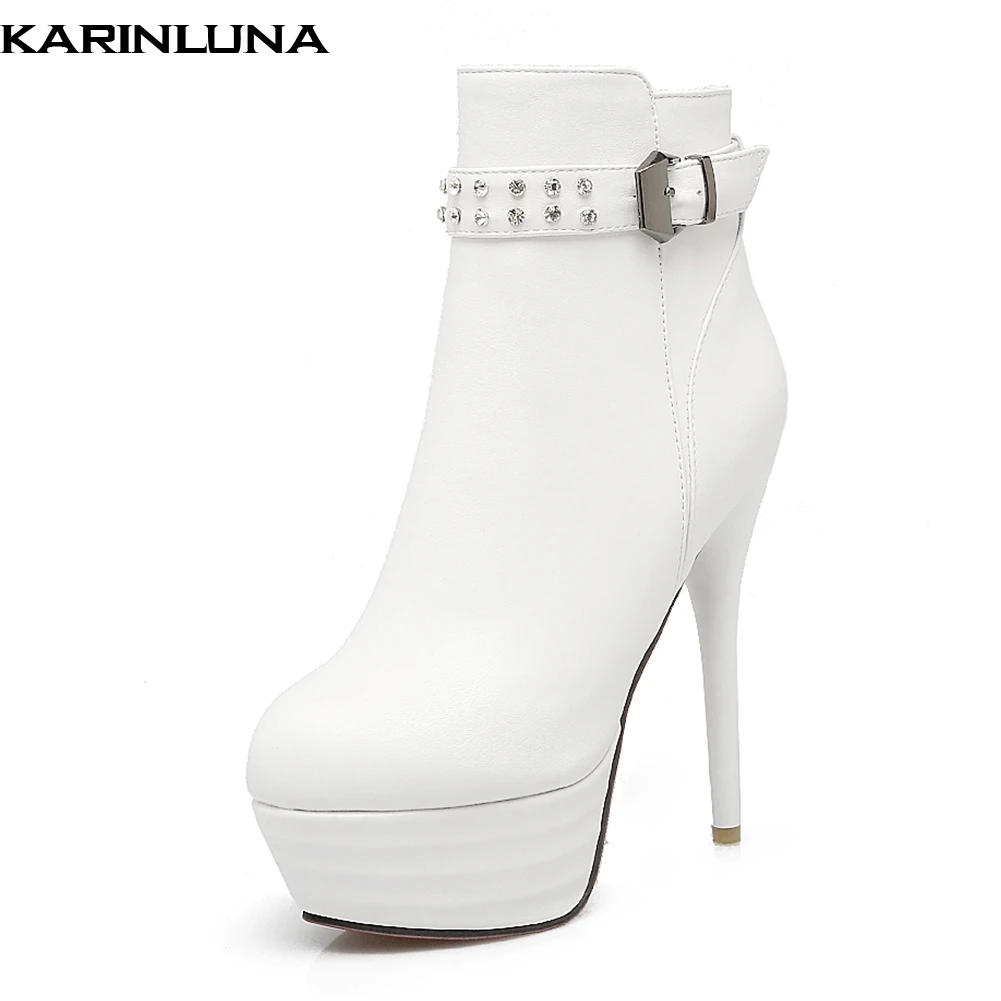 

KARINLUNA NEW ARRIVALS LARGE SIZE 46 ANKLE BOOTS WOMAN SHOES PLATFORM SEXY SUPER HIGH HEELS RIVETS PARTY WOMEN SHOES BOOTS